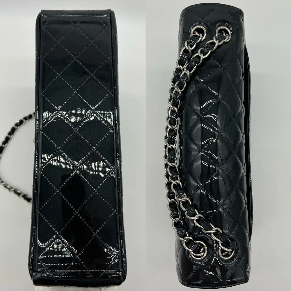 Authentic Chanel Classic Glossy shimmery black Patent leather Maxi single flap - Picture 12 of 17